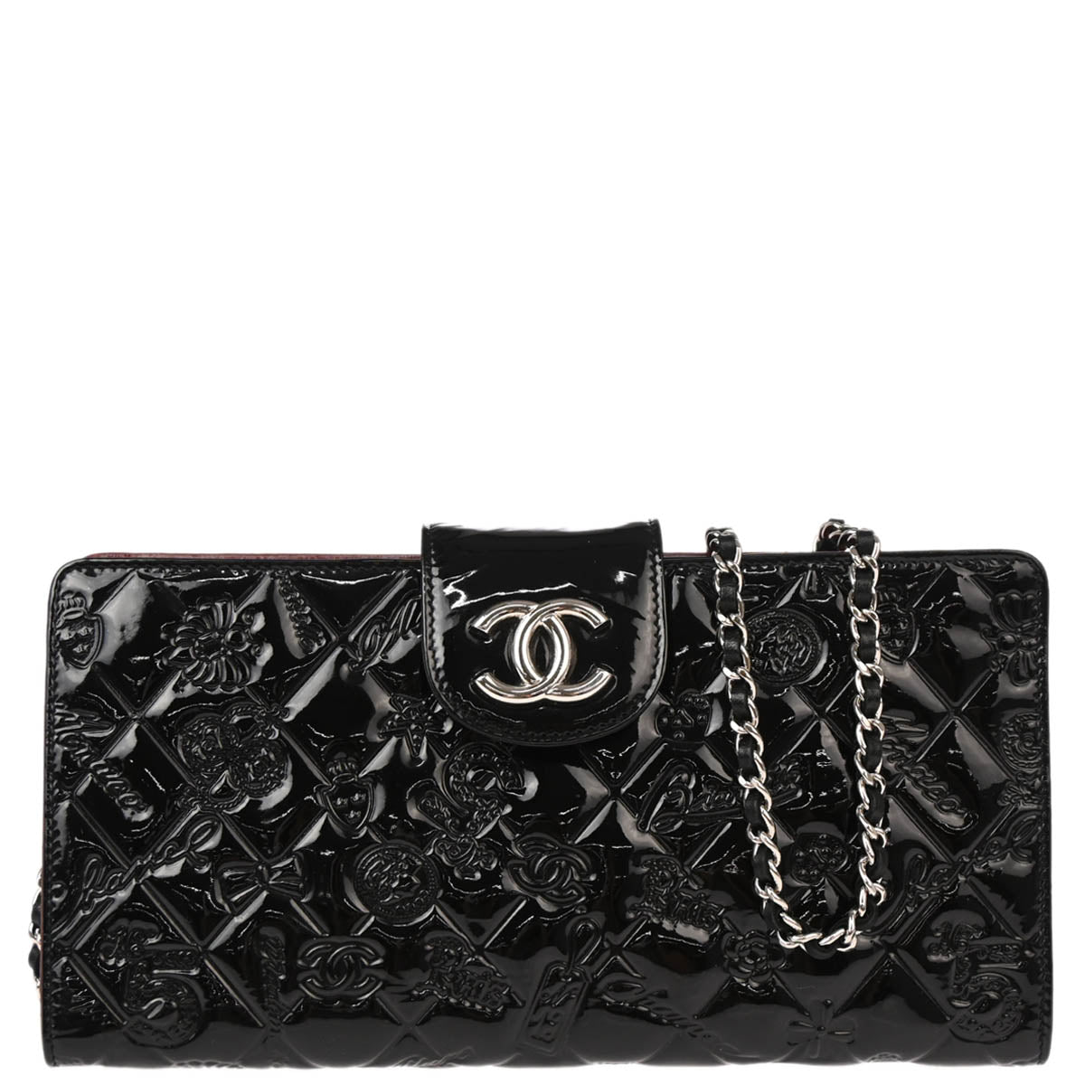 Chanel 2010-2011 Black Patent Leather Icon WOC Shoulder Wallet Bag