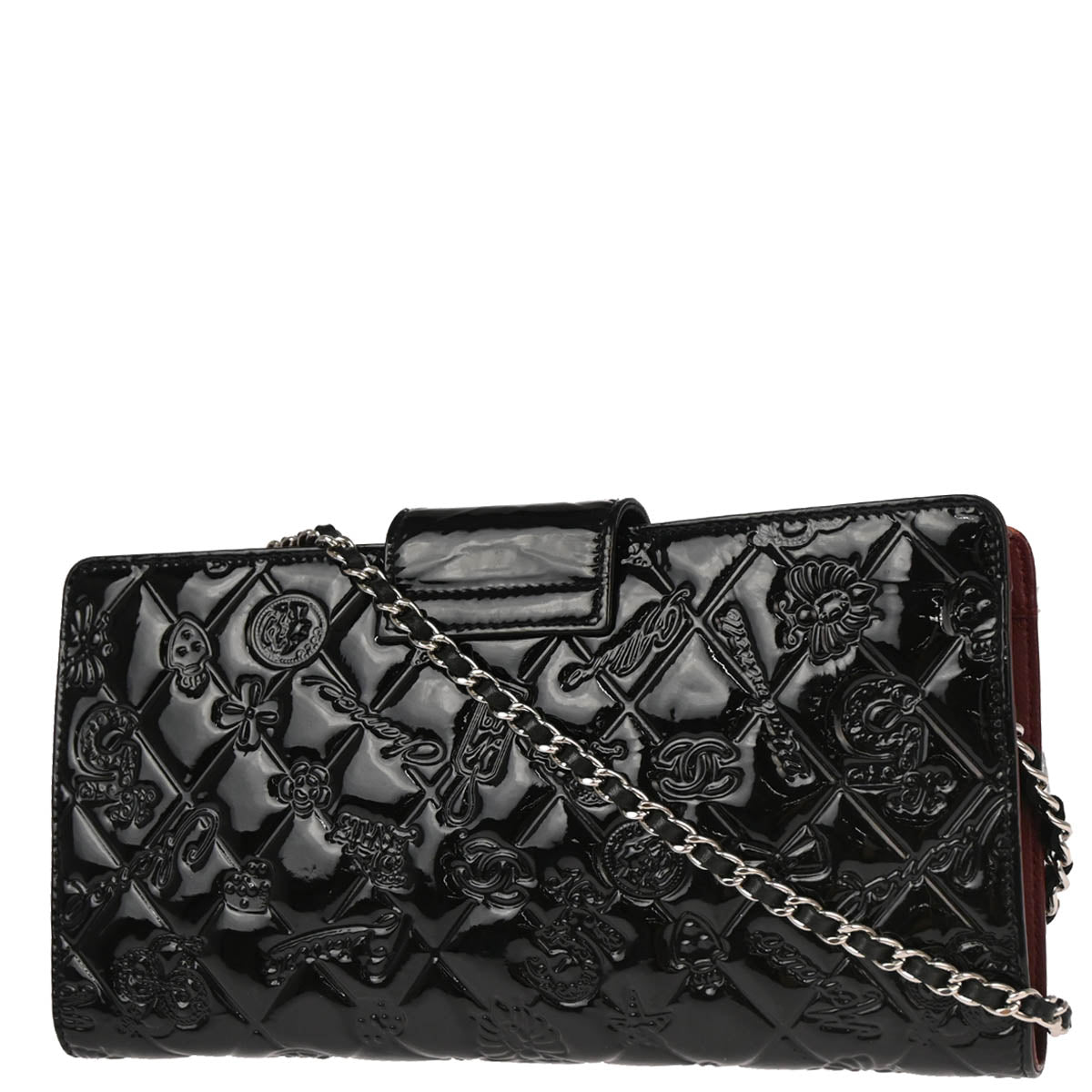 Chanel 2010-2011 Black Patent Leather Icon WOC Shoulder Wallet Bag