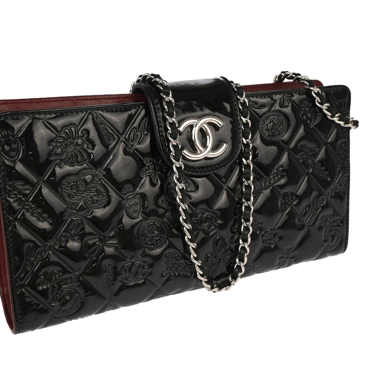 Chanel 2010-2011 Black Patent Leather Icon WOC Shoulder Wallet Bag