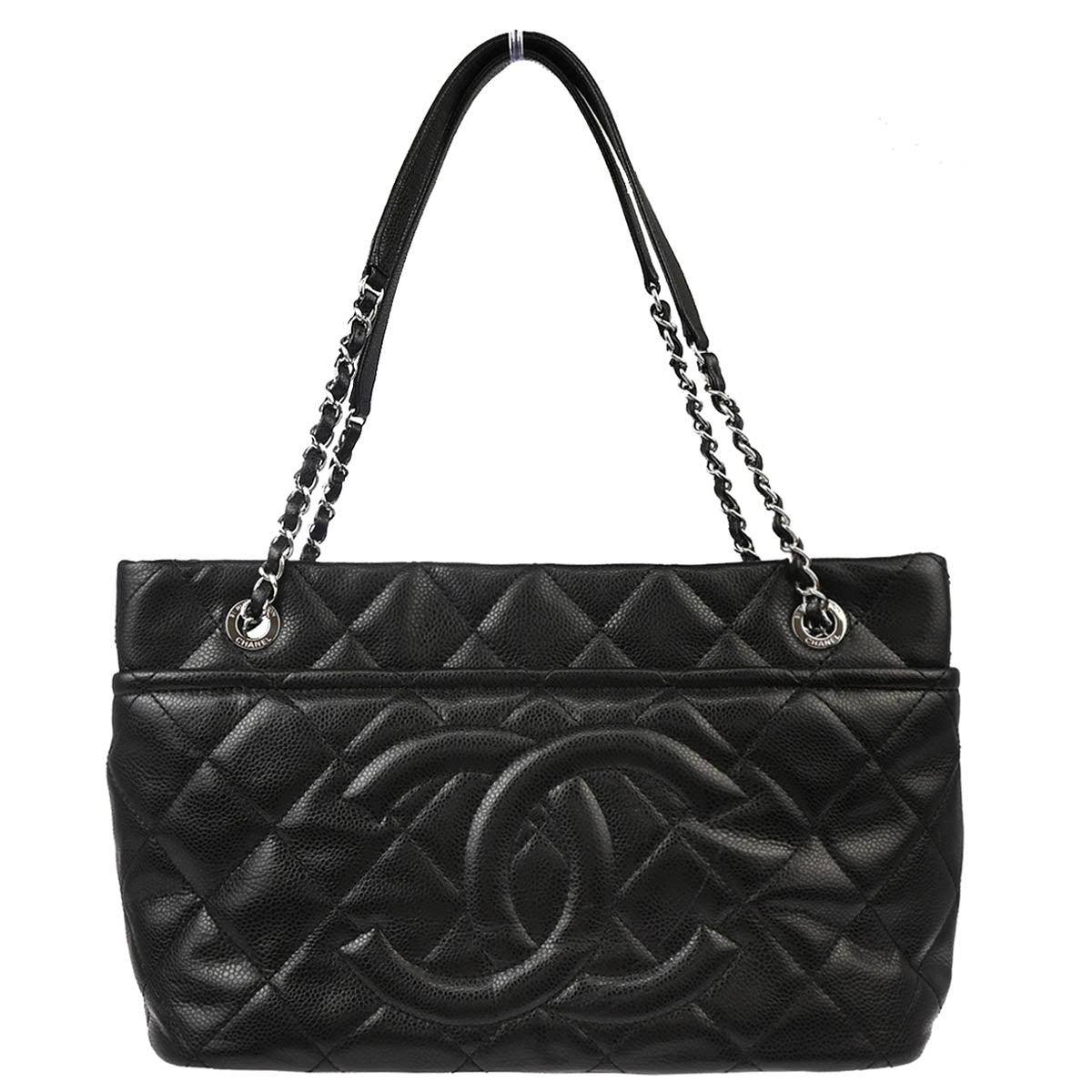 Chanel 2012-2013 Black Caviar Timeless CC Tote Chain Handbag