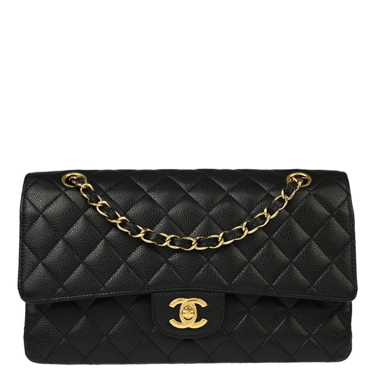 Chanel 2013-2014 Black Caviar Medium Classic Double Flap Shoulder Bag