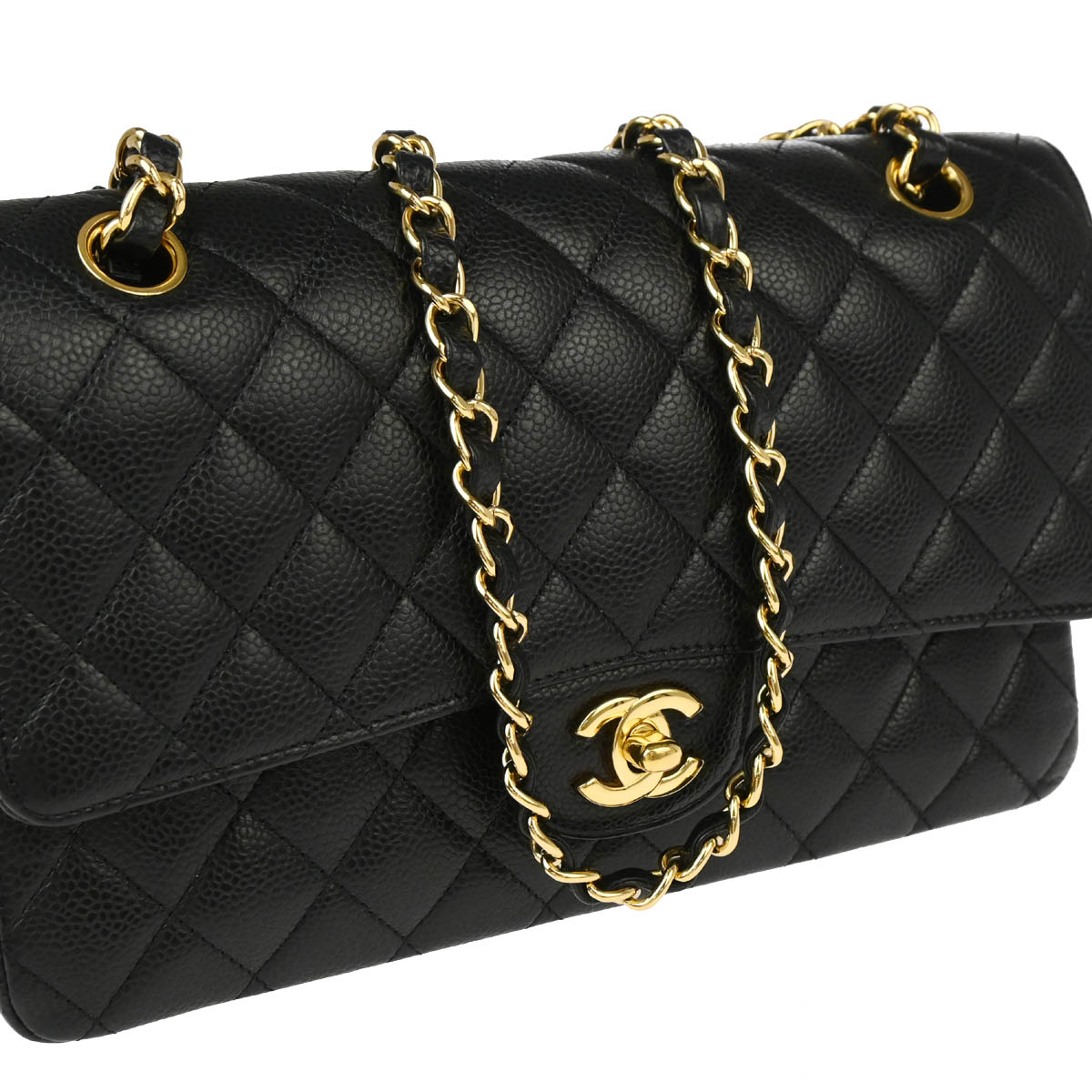 Chanel 2013-2014 Black Caviar Medium Classic Double Flap Shoulder Bag