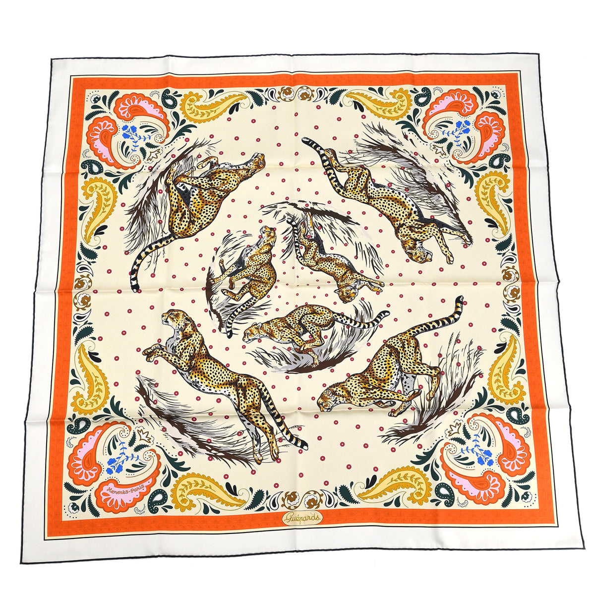 Hermes Scarf Double Face Carre 90 Guepaeds Beige Small Good