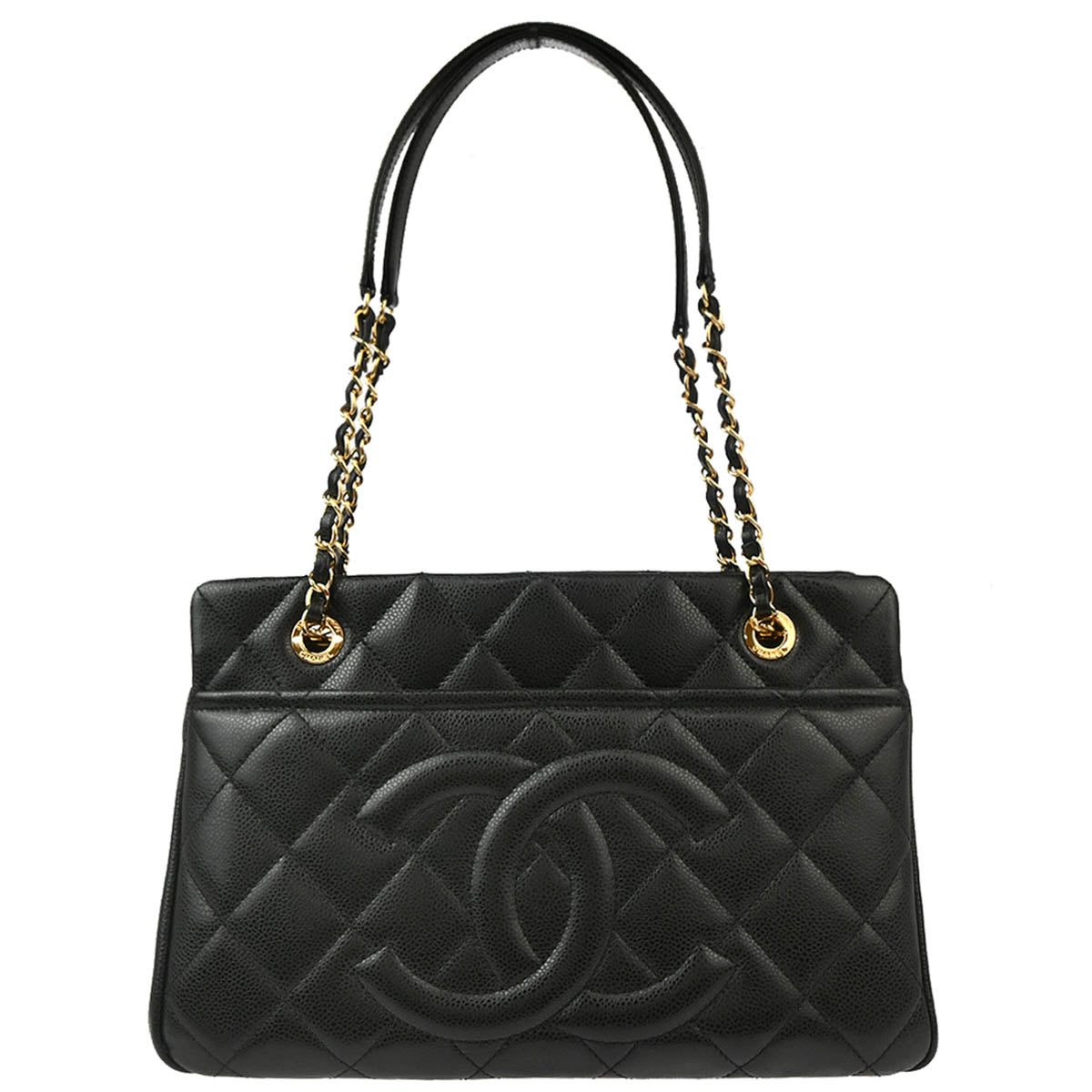 Chanel 2013-2014 Black Caviar Timeless CC Tote Chain Handbag