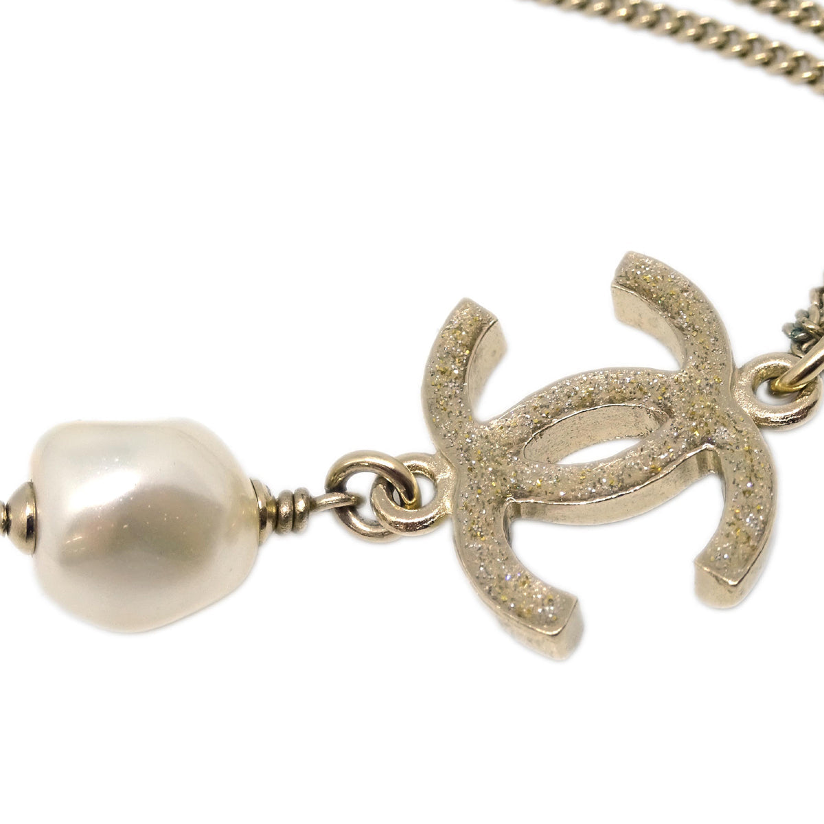 Chanel Pendant Necklace Rhinestone Costume Pearl Gold 12A