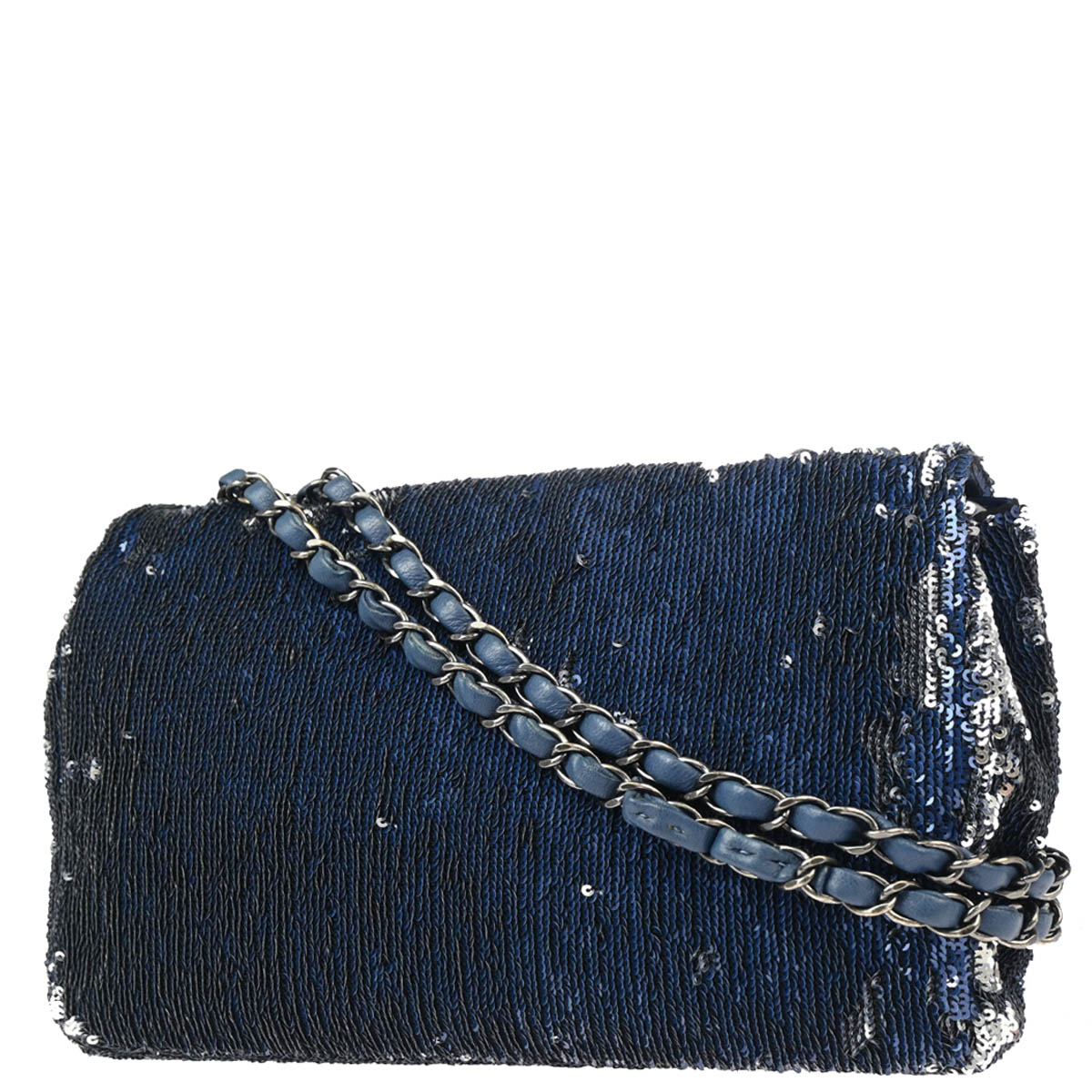 Chanel 2017 Blue Sequins Coco Cuba Flap Double Chain Shoulder Bag