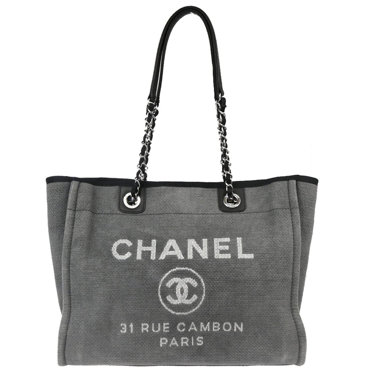 Chanel 2012 Gray Canvas Small Deauville Shoulder Tote Bag