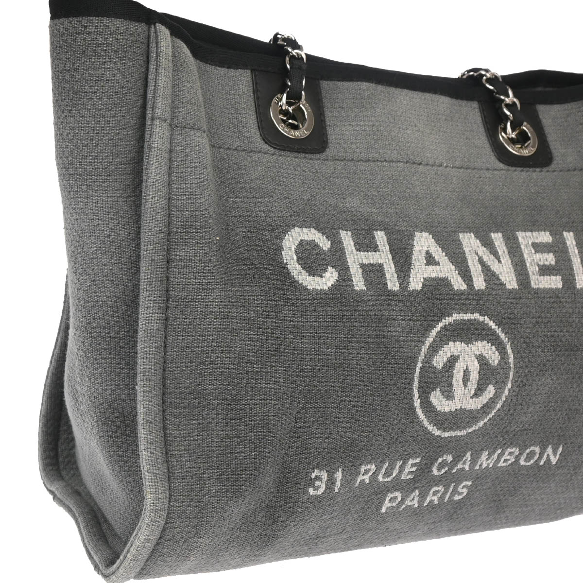 Chanel 2012 Gray Canvas Small Deauville Shoulder Tote Bag