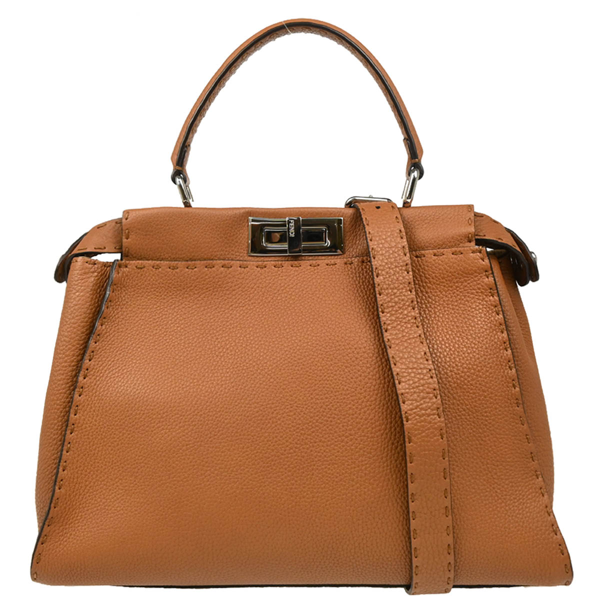 Fendi Brown Leather Peekaboo 2way Shoulder Handbag