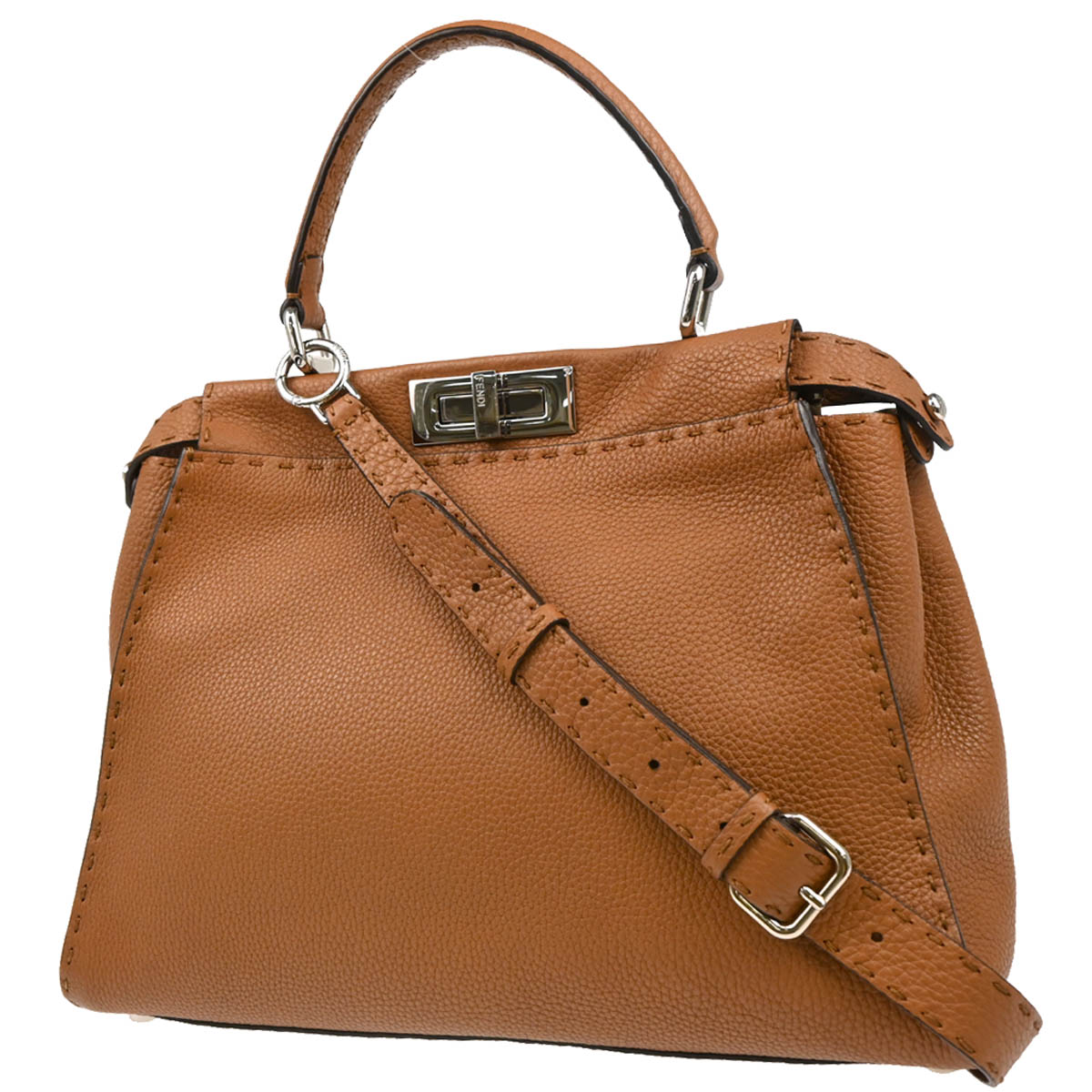 Fendi Brown Leather Peekaboo 2way Shoulder Handbag