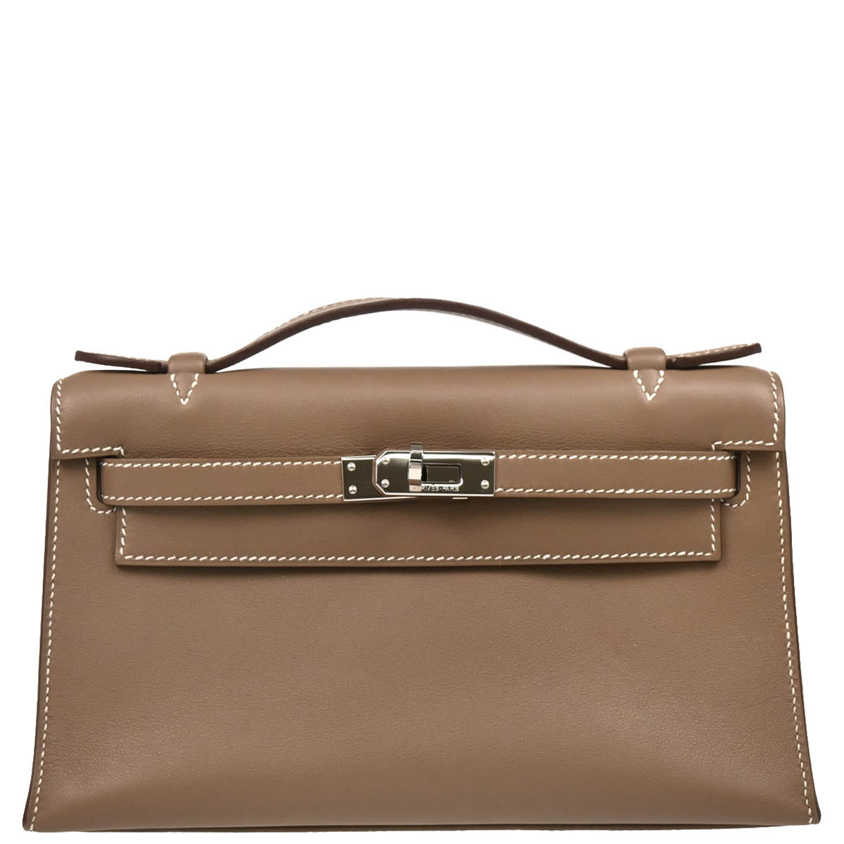 Hermes 2010 Etoupe Veau Swift Kelly Pochette Handbag