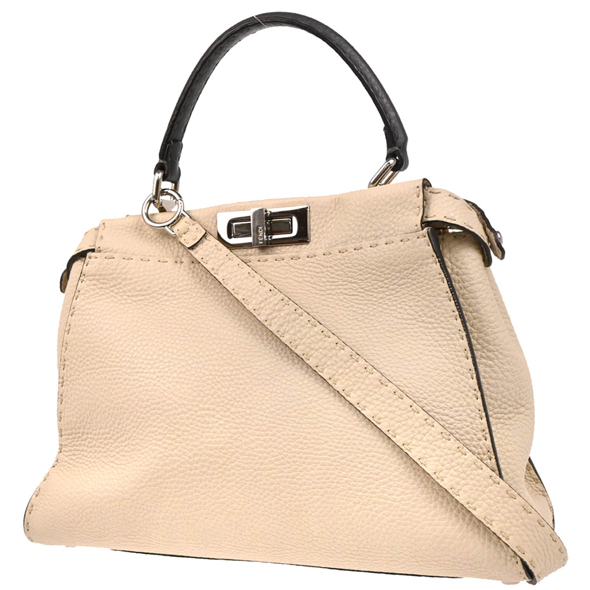 Fendi Beige Leather Peekaboo 2way Shoulder Handbag