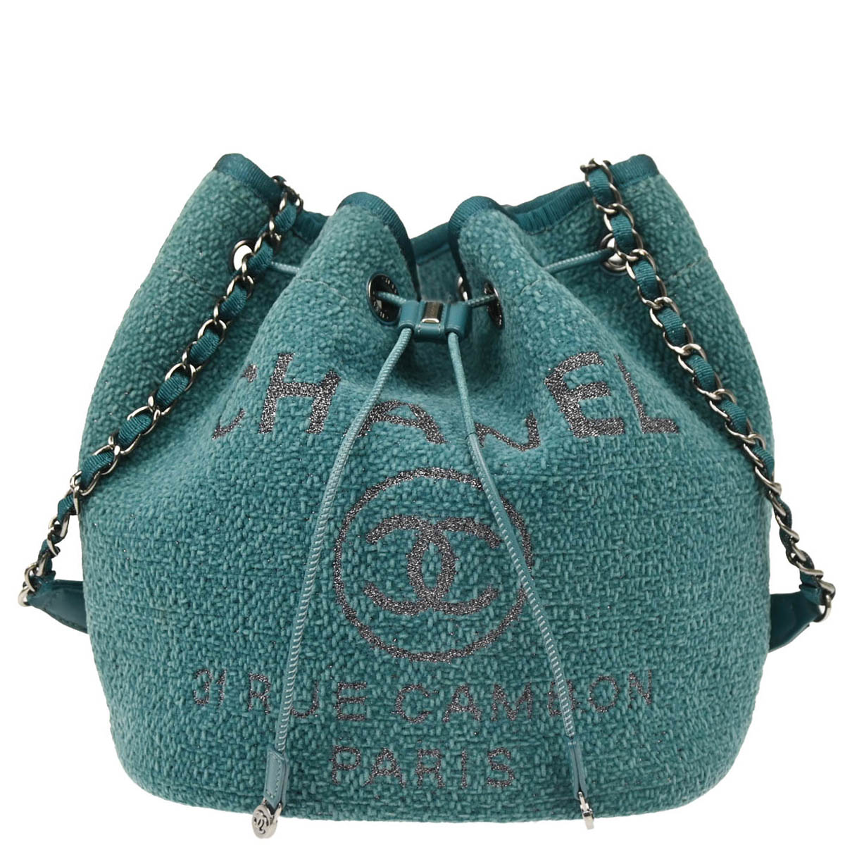 Chanel 2019 Green Fabric Deauville Drawstring Bucket Shoulder Bag