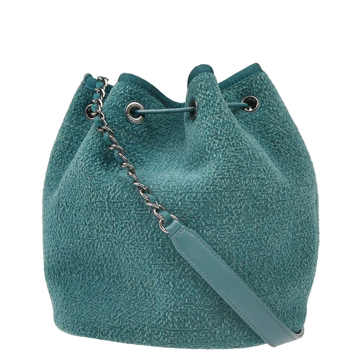 Chanel 2019 Green Fabric Deauville Drawstring Bucket Shoulder Bag