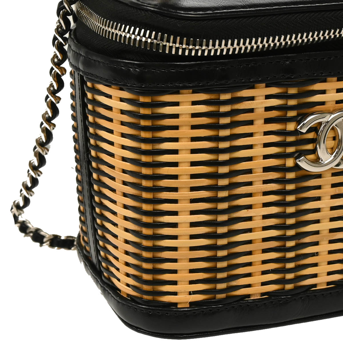 Chanel 2019 Brown Black Ratan Leather 2way Shoulder Vanity Handbag
