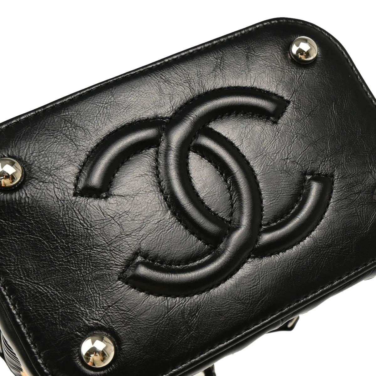 Chanel 2019 Brown Black Ratan Leather 2way Shoulder Vanity Handbag