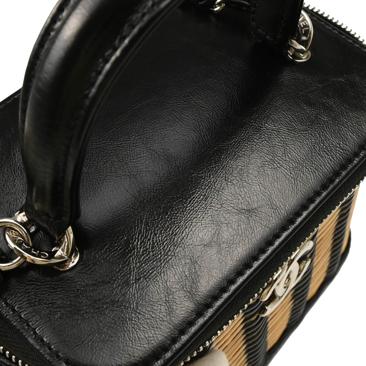 Chanel 2019 Brown Black Ratan Leather 2way Shoulder Vanity Handbag