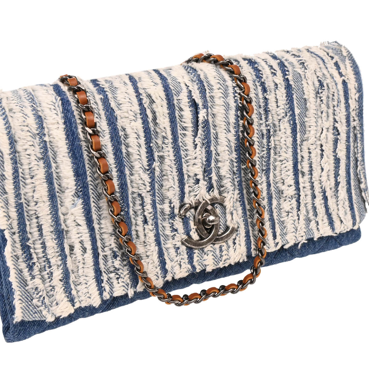 Chanel 2014-2015 White Denim Canvas Shoulder Bag