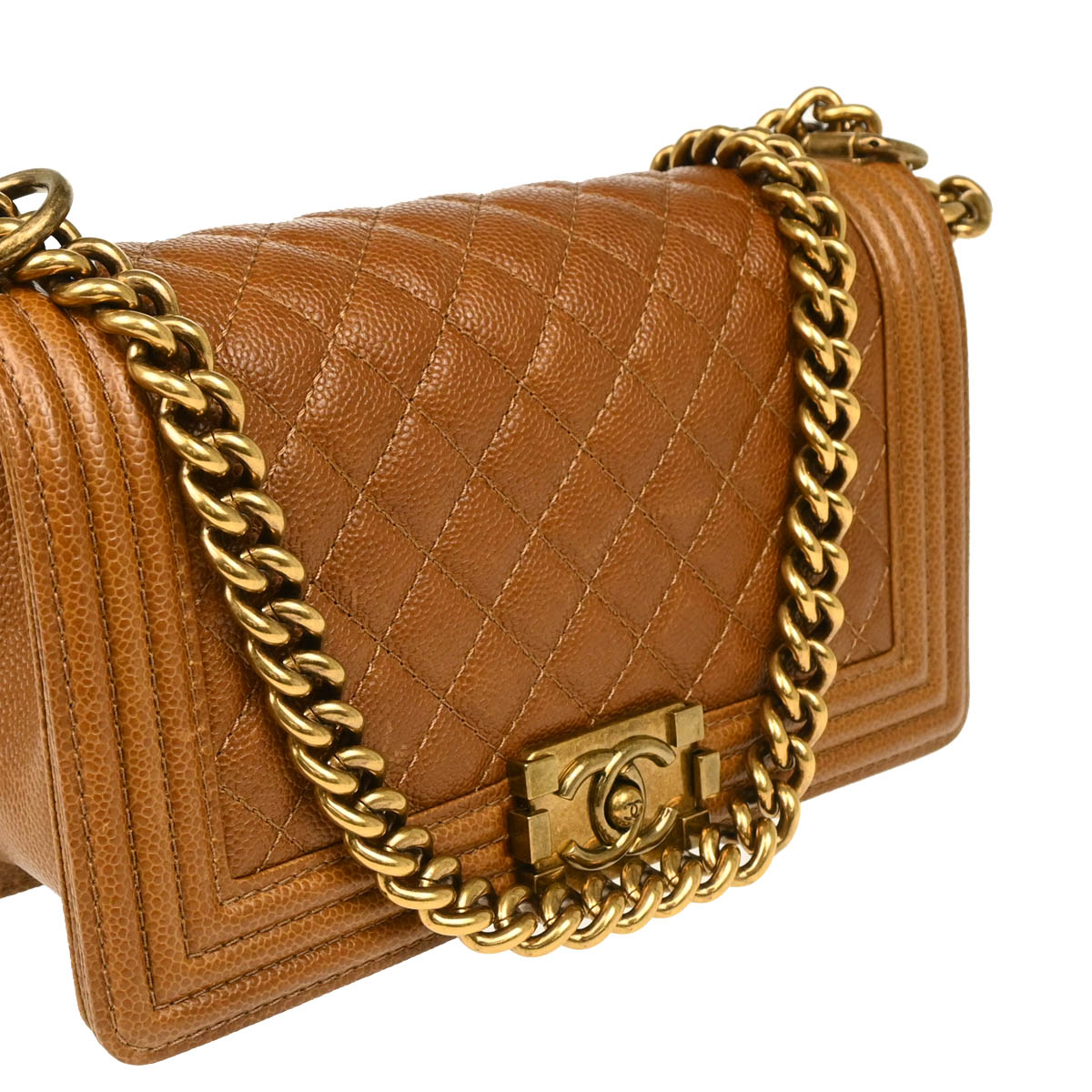 Boy Chanel 2014-2015 Brown Caviar Medium Chain Shoulder Bag