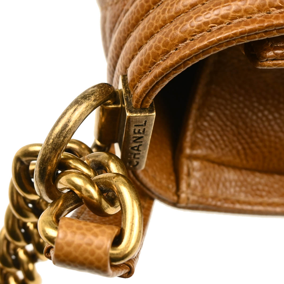 Boy Chanel 2014-2015 Brown Caviar Medium Chain Shoulder Bag