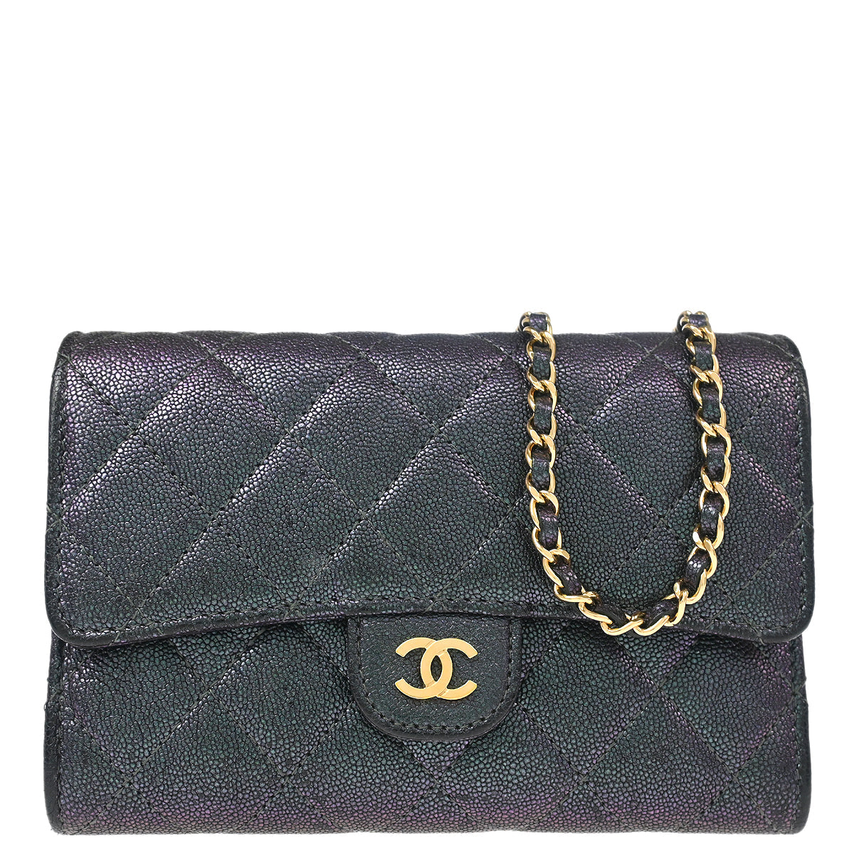 Chanel 2019 Metallic Black Caviar WOC Chain Shoulder Wallet Bag