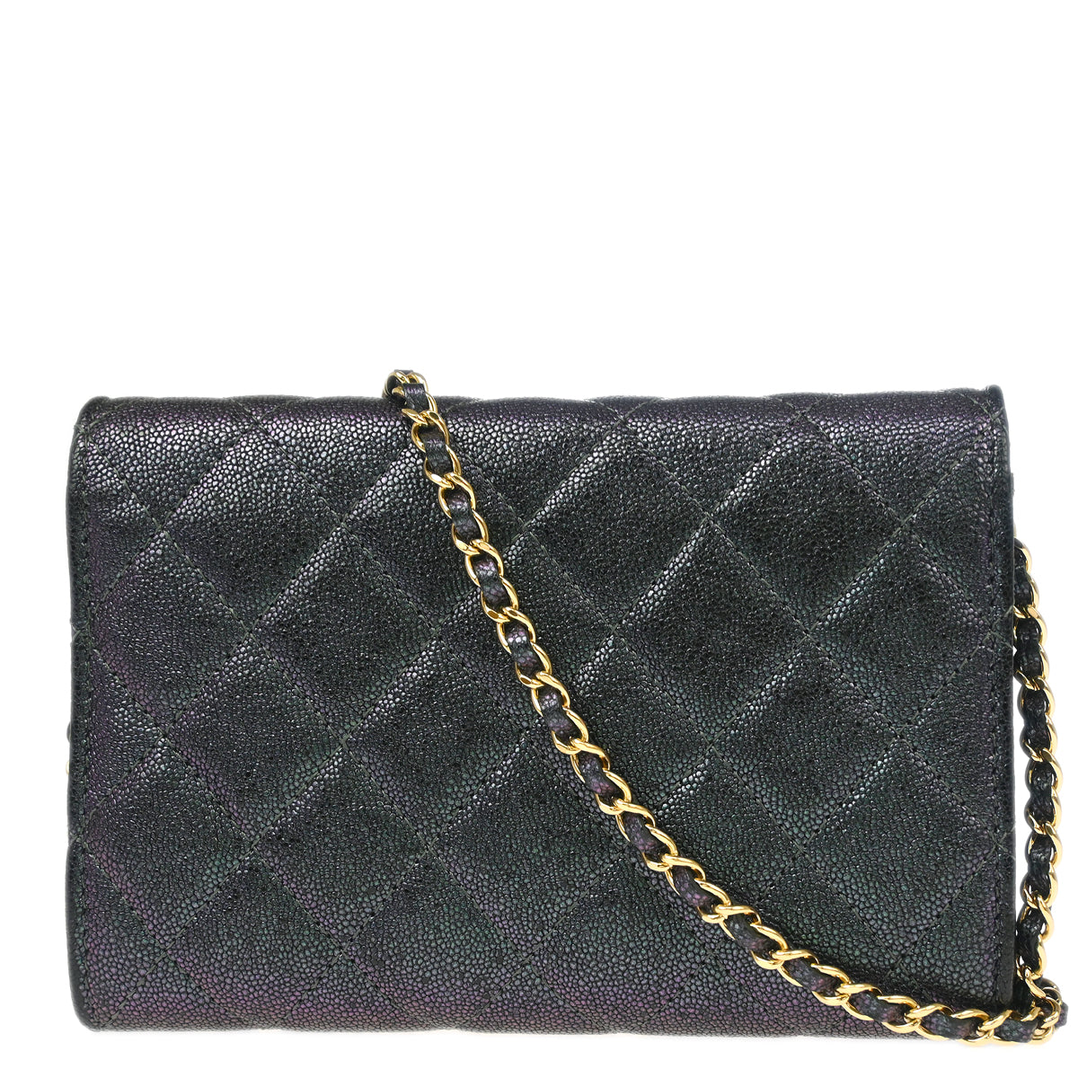Chanel 2019 Metallic Black Caviar WOC Chain Shoulder Wallet Bag