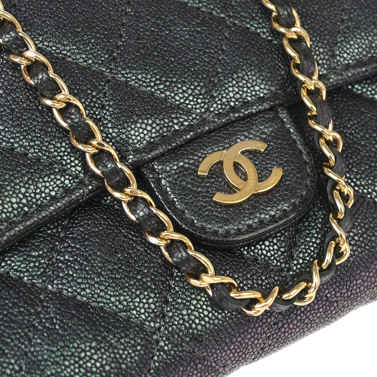 Chanel 2019 Metallic Black Caviar WOC Chain Shoulder Wallet Bag