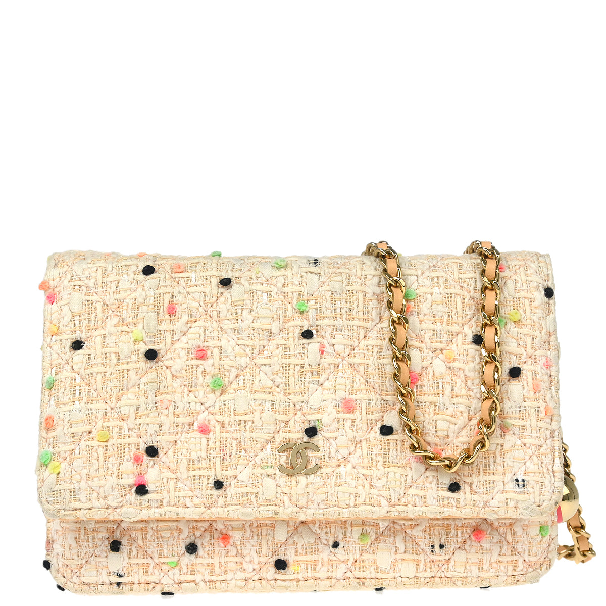 Chanel 2019 White Tweed Beach Ball WOC Shoulder Wallet Bag