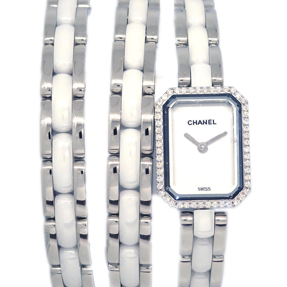 Chanel Premiere Triple Bracelet H3059 Quartz Watch Ceramic SS Diamond
