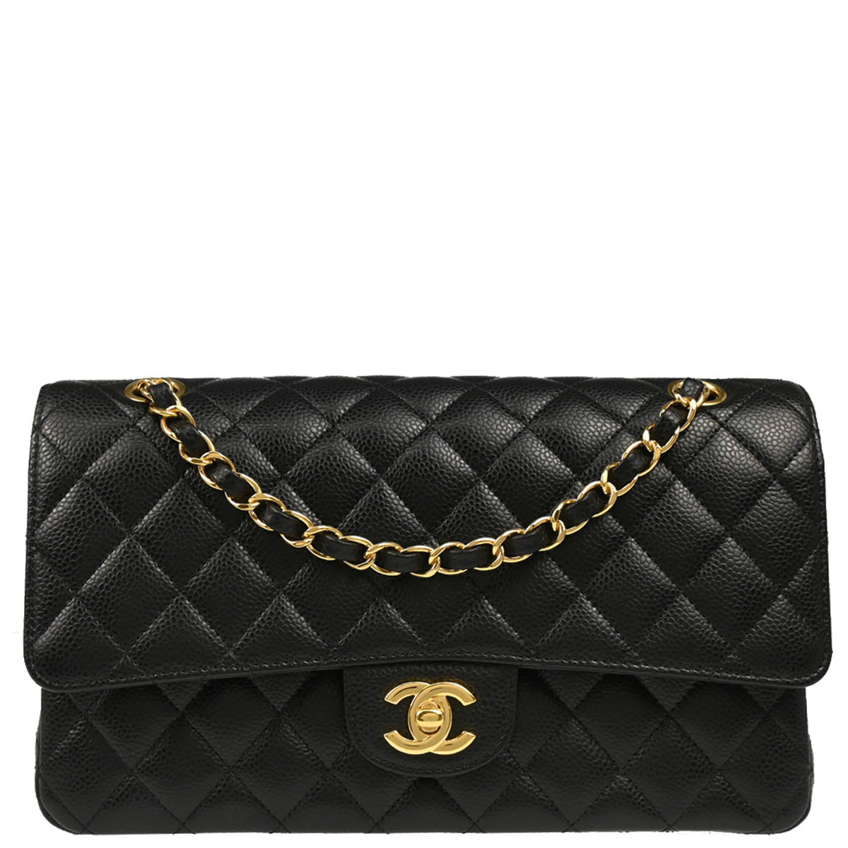Chanel 2018-2019 Black Caviar Medium Classic Double Flap Shoulder Bag