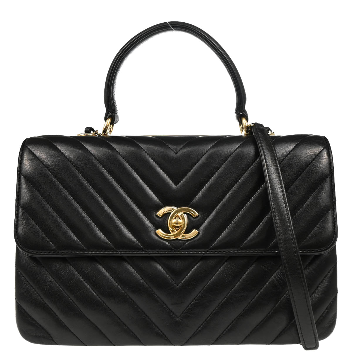 Chanel 2018 Black Lambskin Trendy Chevron 2way Shoulder Handbag
