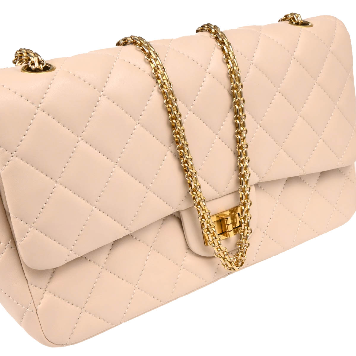 Chanel 2010-2011 Beige Lambskin 2.55 Jumbo Double Flap Shoulder Bag