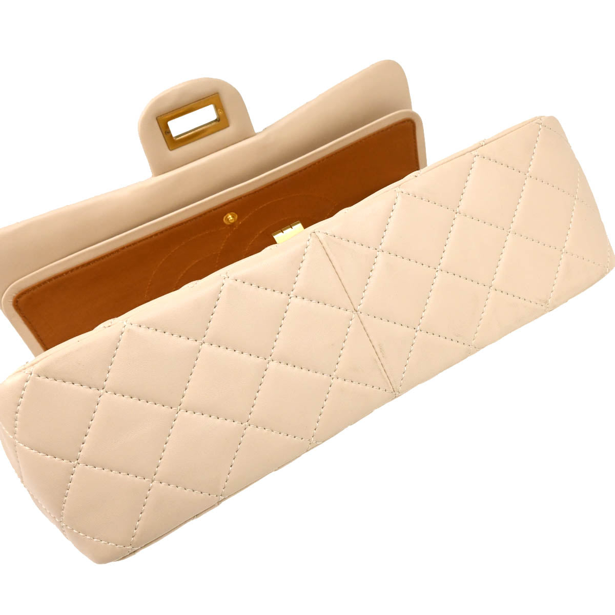 Chanel 2010-2011 Beige Lambskin 2.55 Jumbo Double Flap Shoulder Bag