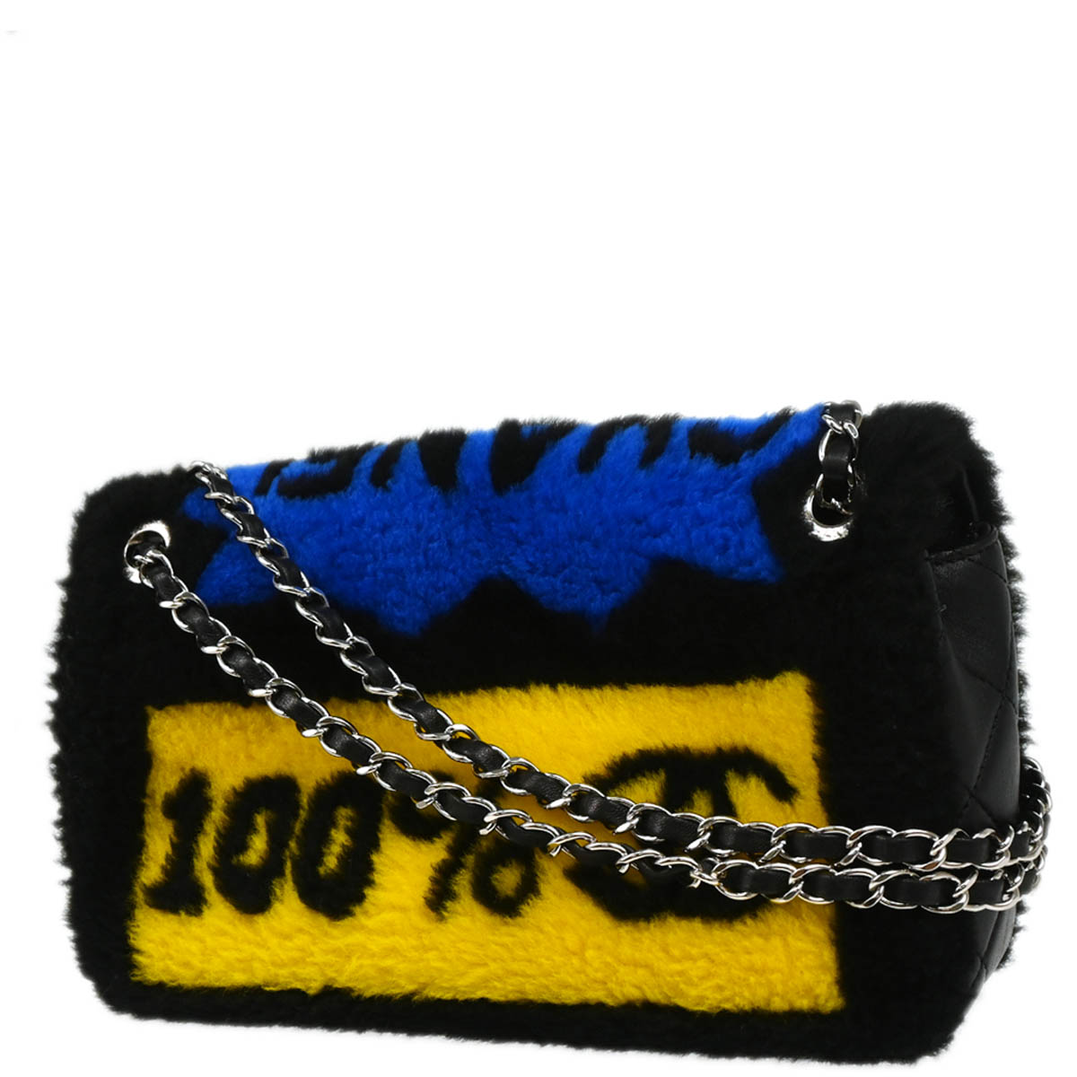 Chanel 2014-2015 Black Shearling Pop Art No.5 Full Flap Shoulder Bag