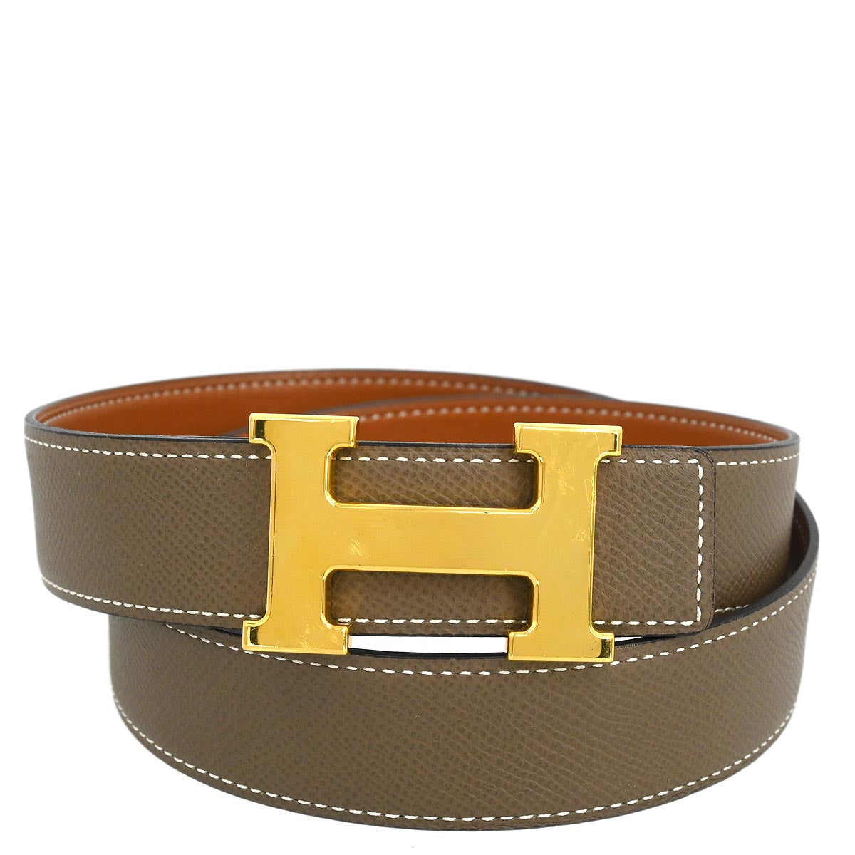 Hermes Gray Epsom Swift Constance Reversible Belt #90 Small Good