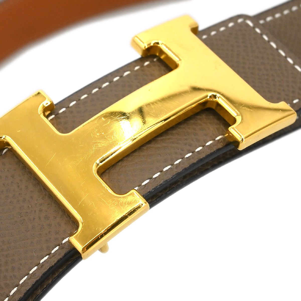Hermes Gray Epsom Swift Constance Reversible Belt #90 Small Good