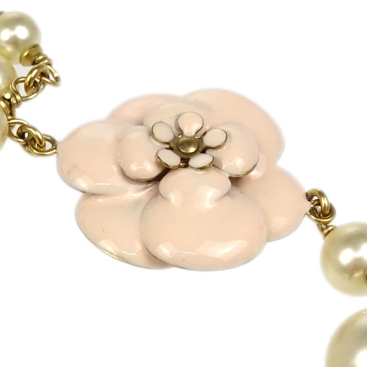 Chanel Costume Pearl Flower Chain Necklace Gold 10P
