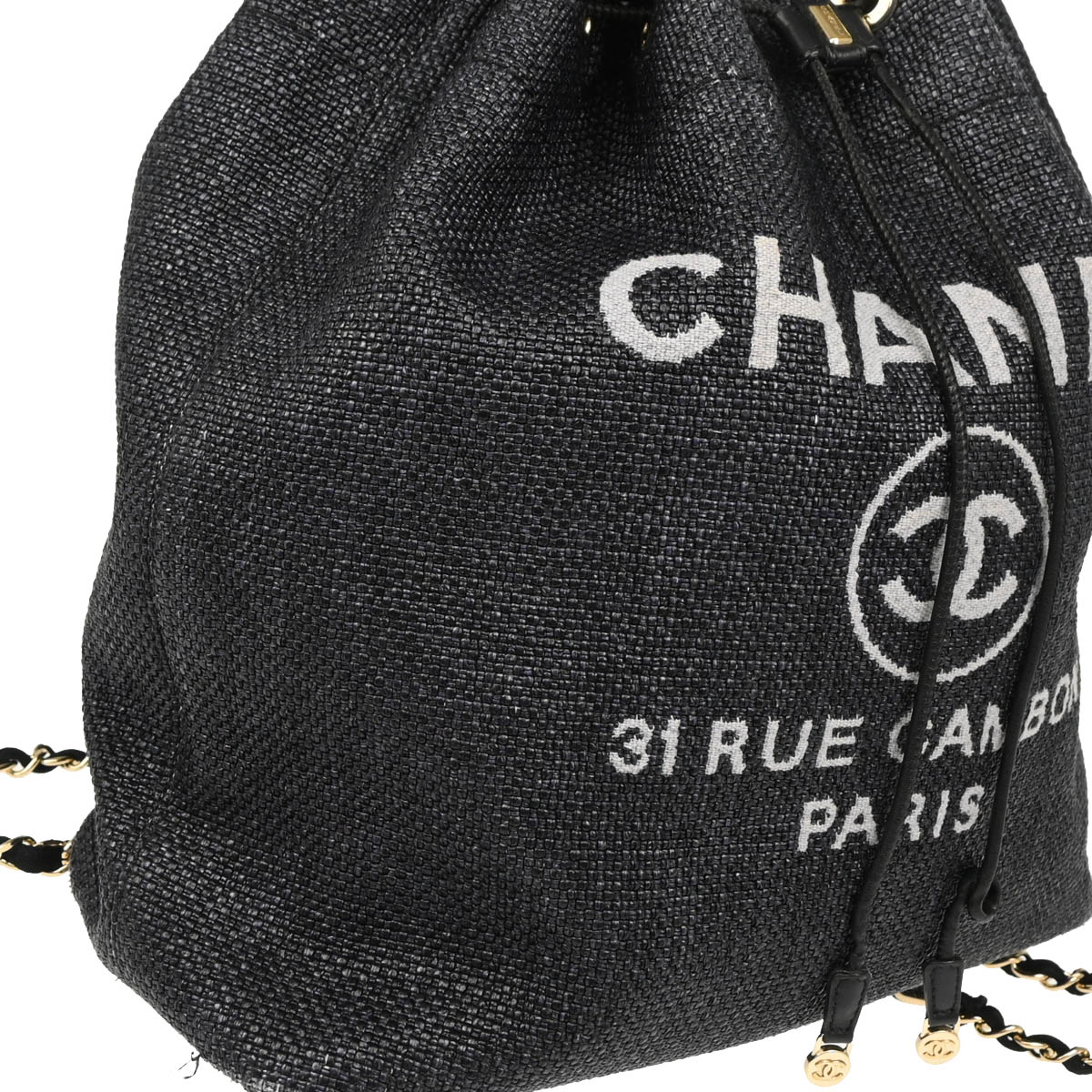 Chanel 2019 Black Straw Deauville Bucket Backpack