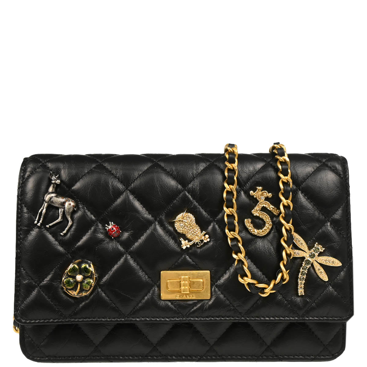 Chanel 2017 Black Calfskin Icon Mademoiselle Lock WOC Shoulder Wallet Bag