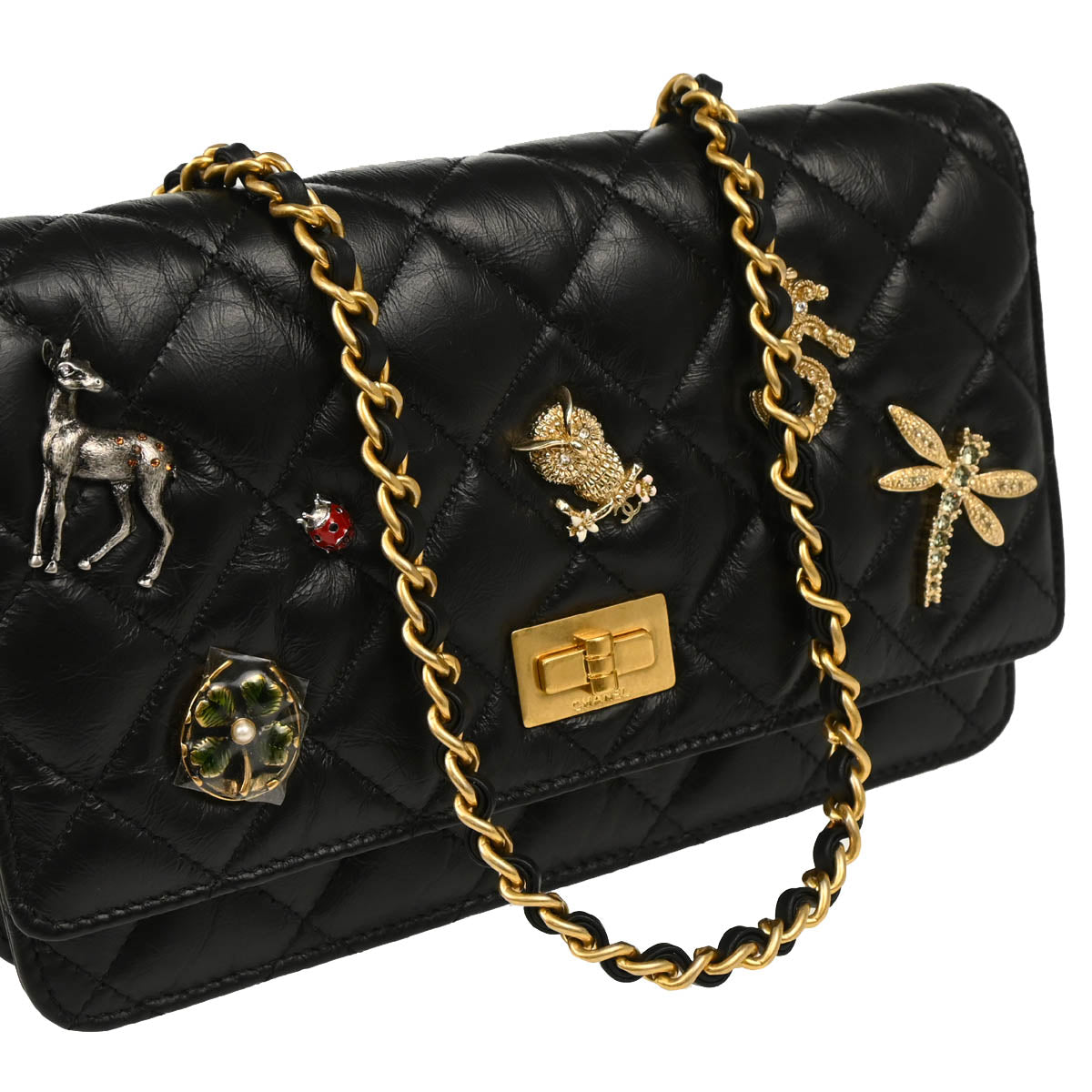 Chanel 2017 Black Calfskin Icon Mademoiselle Lock WOC Shoulder Wallet Bag