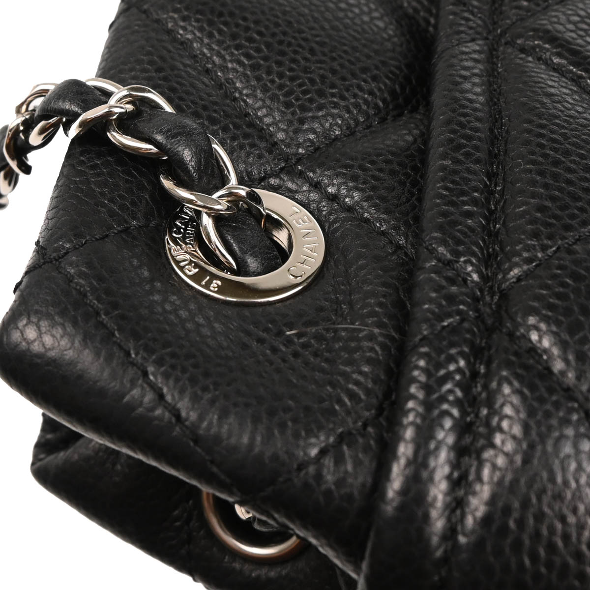 Chanel 2012-2013 Black Caviaｒ Timeless CC Chain Tote Handbag