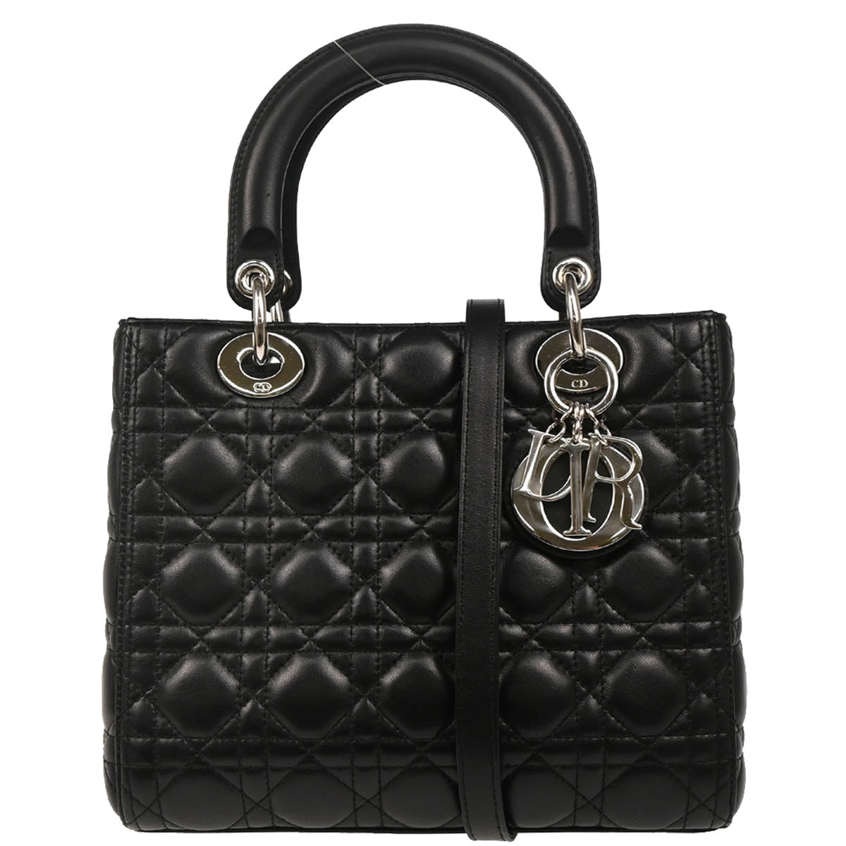 Christian Dior 2012 Black Lambskin MediumLady Dior Cannage 2way Shoulder Handbag