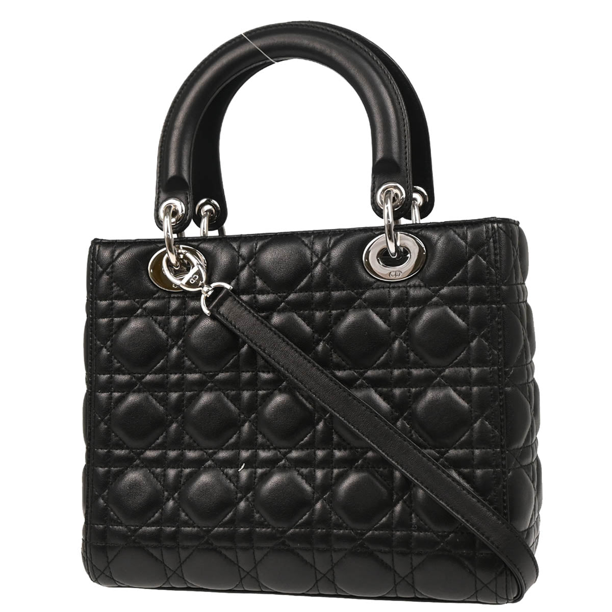 Christian Dior 2012 Black Lambskin MediumLady Dior Cannage 2way Shoulder Handbag