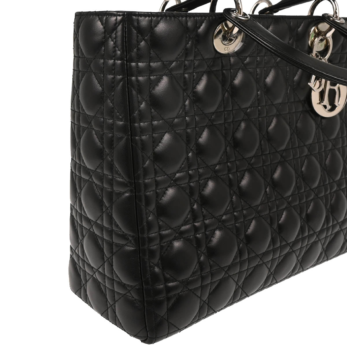 Christian Dior 2011 Black Lambskin Large Lady Dior Cannage 2way Shoulder Handbag