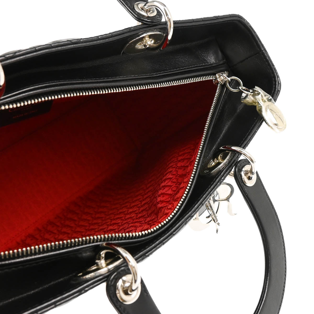 Christian Dior 2011 Black Lambskin Large Lady Dior Cannage 2way Shoulder Handbag
