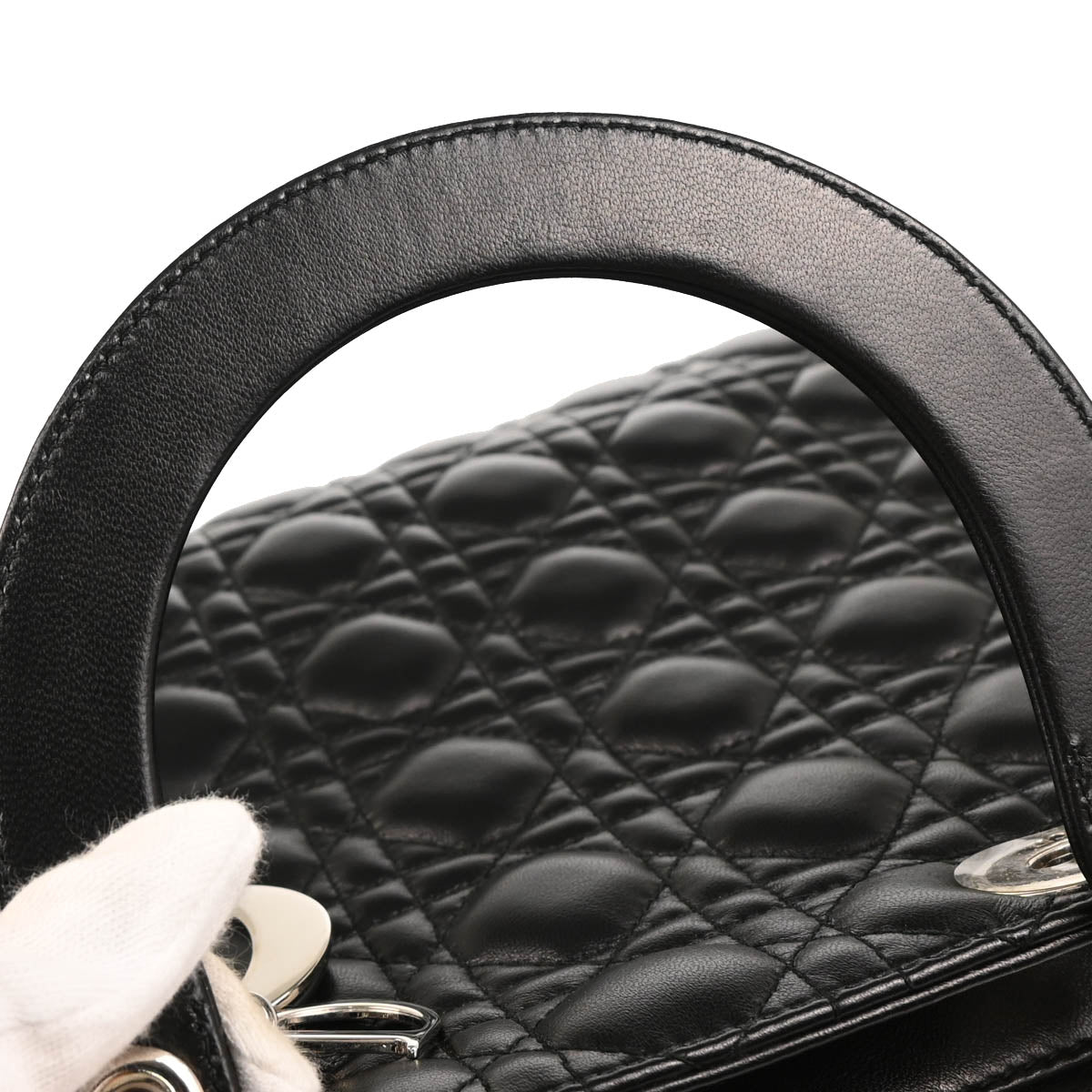 Christian Dior 2011 Black Lambskin Large Lady Dior Cannage 2way Shoulder Handbag