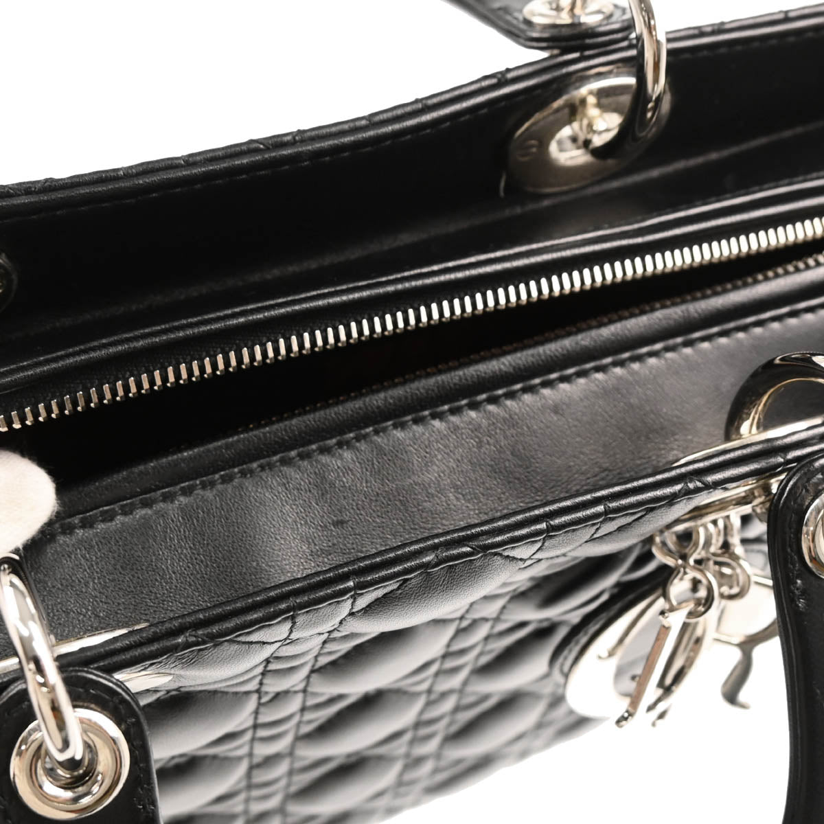 Christian Dior 2011 Black Lambskin Large Lady Dior Cannage 2way Shoulder Handbag