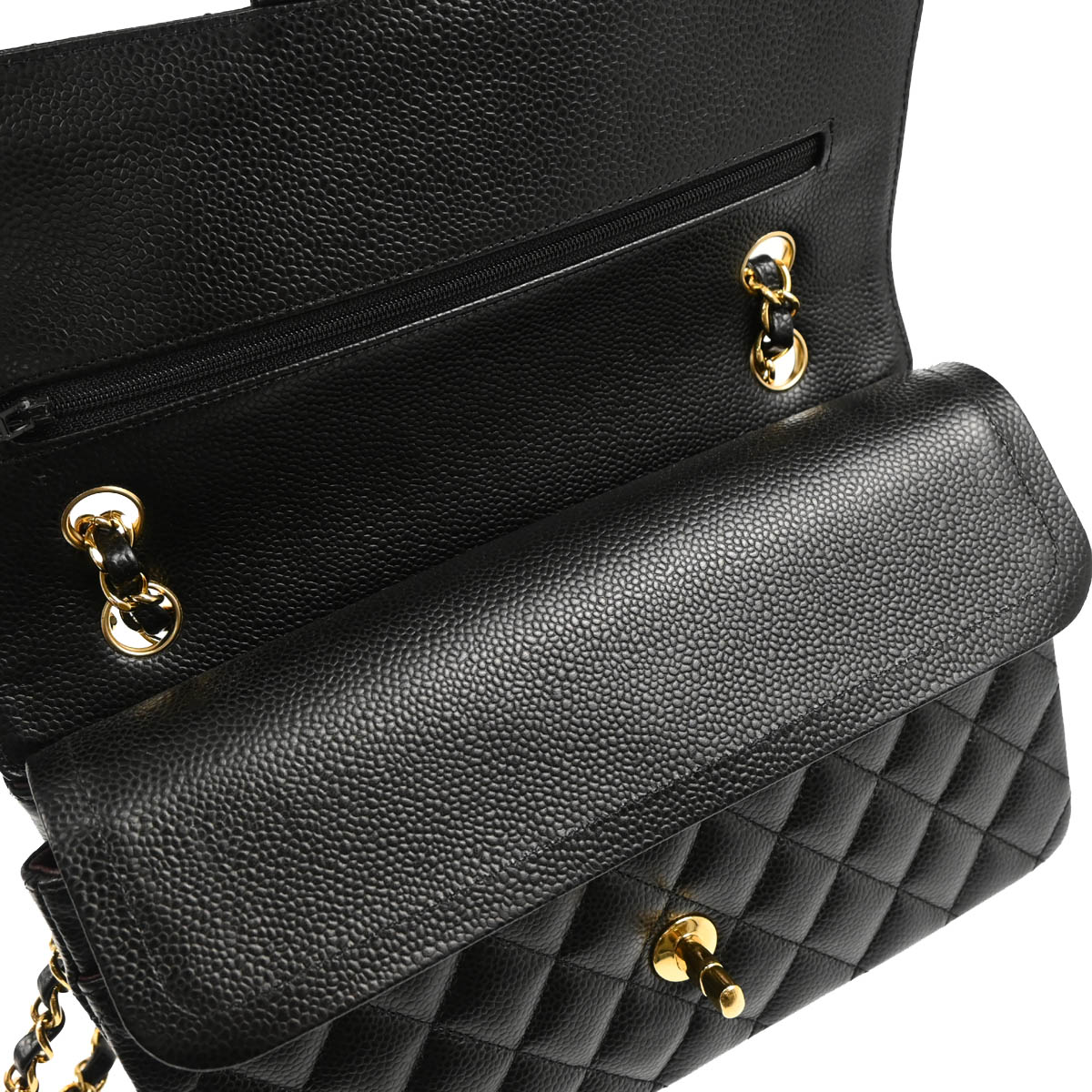 Chanel 2016-2017 Black Caviar Medium Classic Double Flap Shoulder Bag