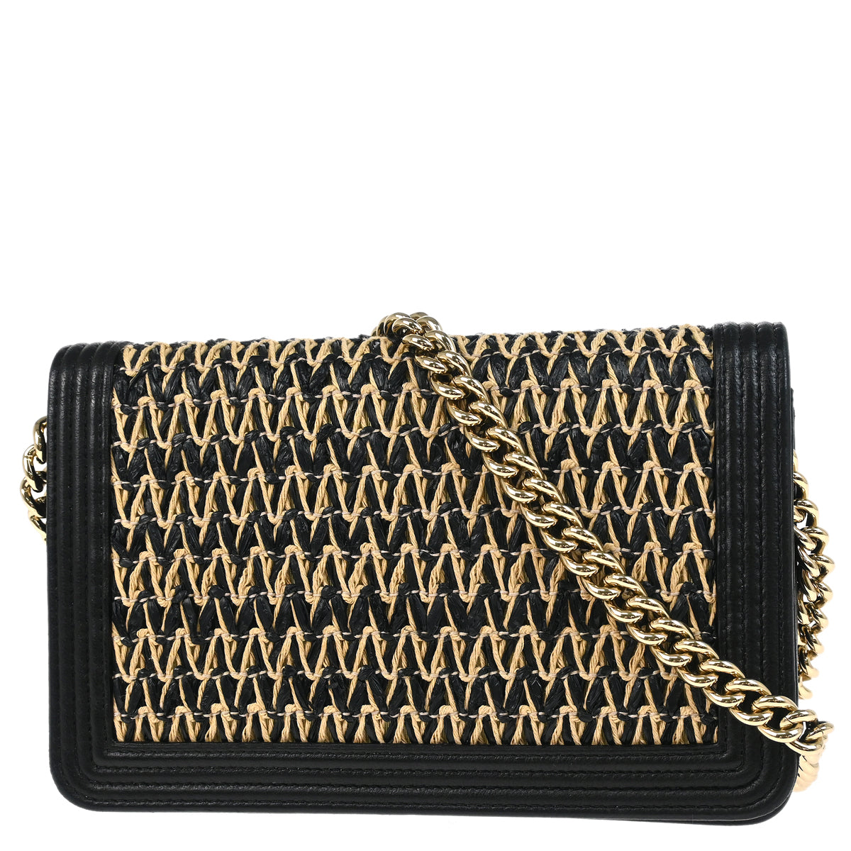 Boy Chanel 2019 Black Raffia Calfskin WOC Shoulder Wallet Bag