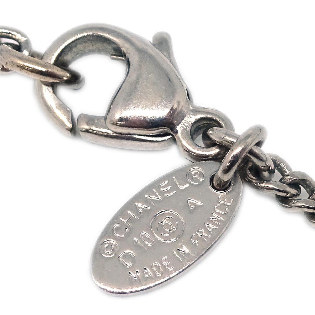 Chanel CC Chain Necklace Pendant Rhinestone Silver D10A